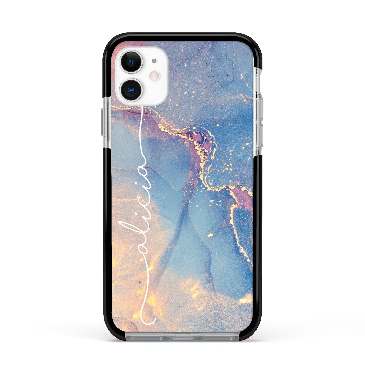 Blue and Pink Marble Apple iPhone 11 in White with Black Impact Case