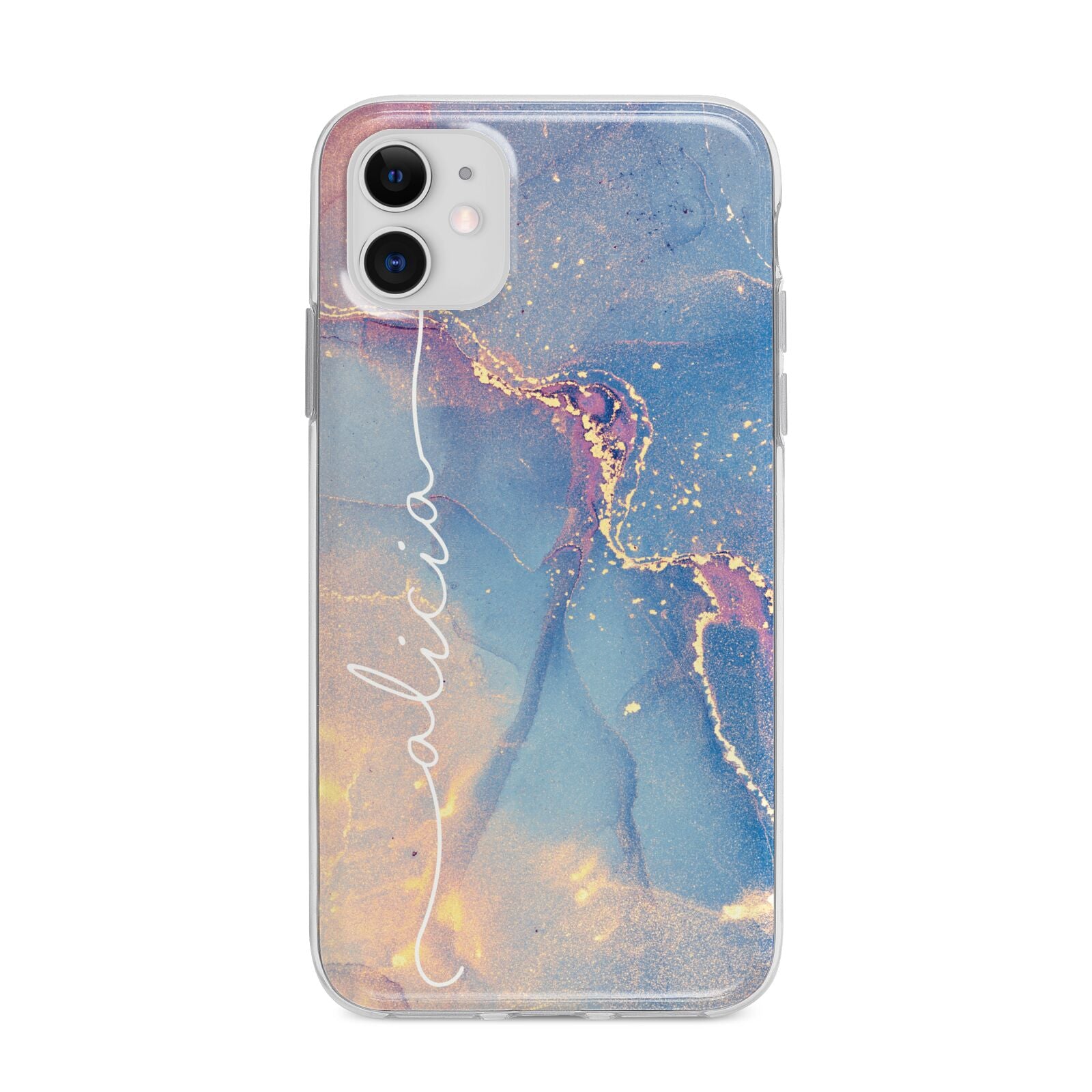 Blue and Pink Marble Apple iPhone 11 in White with Bumper Case