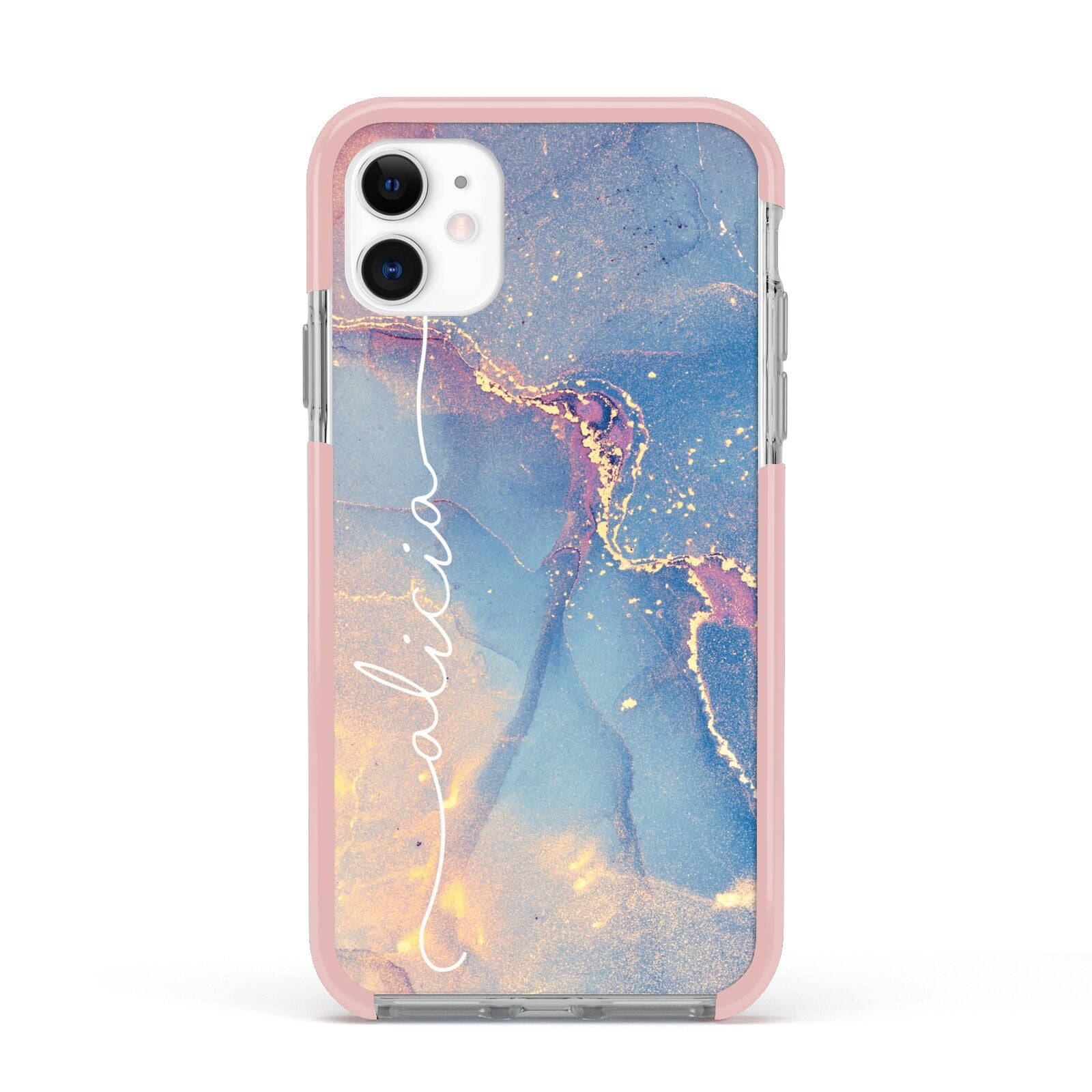 Blue and Pink Marble Apple iPhone 11 in White with Pink Impact Case