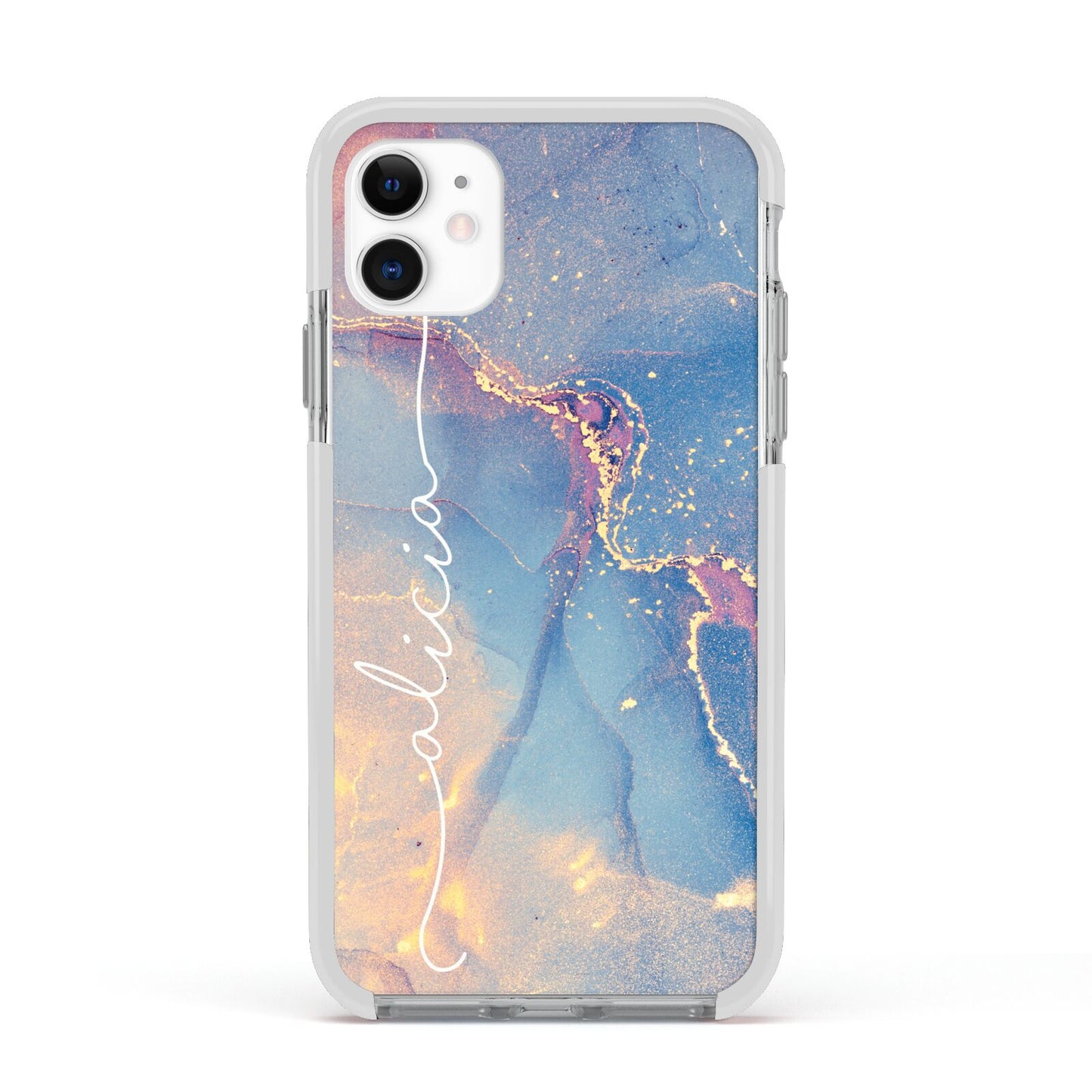 Blue and Pink Marble Apple iPhone 11 in White with White Impact Case