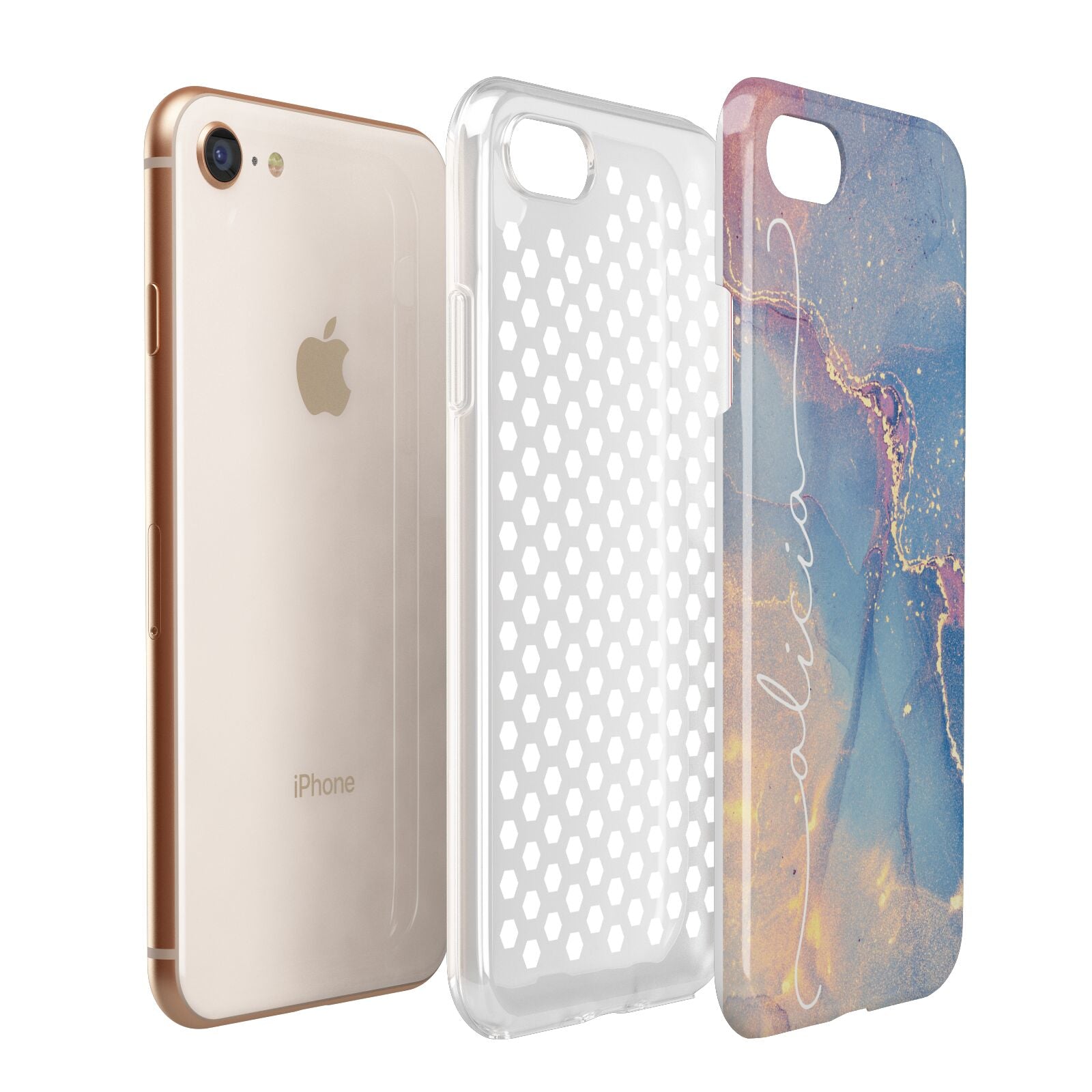 Blue and Pink Marble Apple iPhone 7 8 3D Tough Case Expanded View