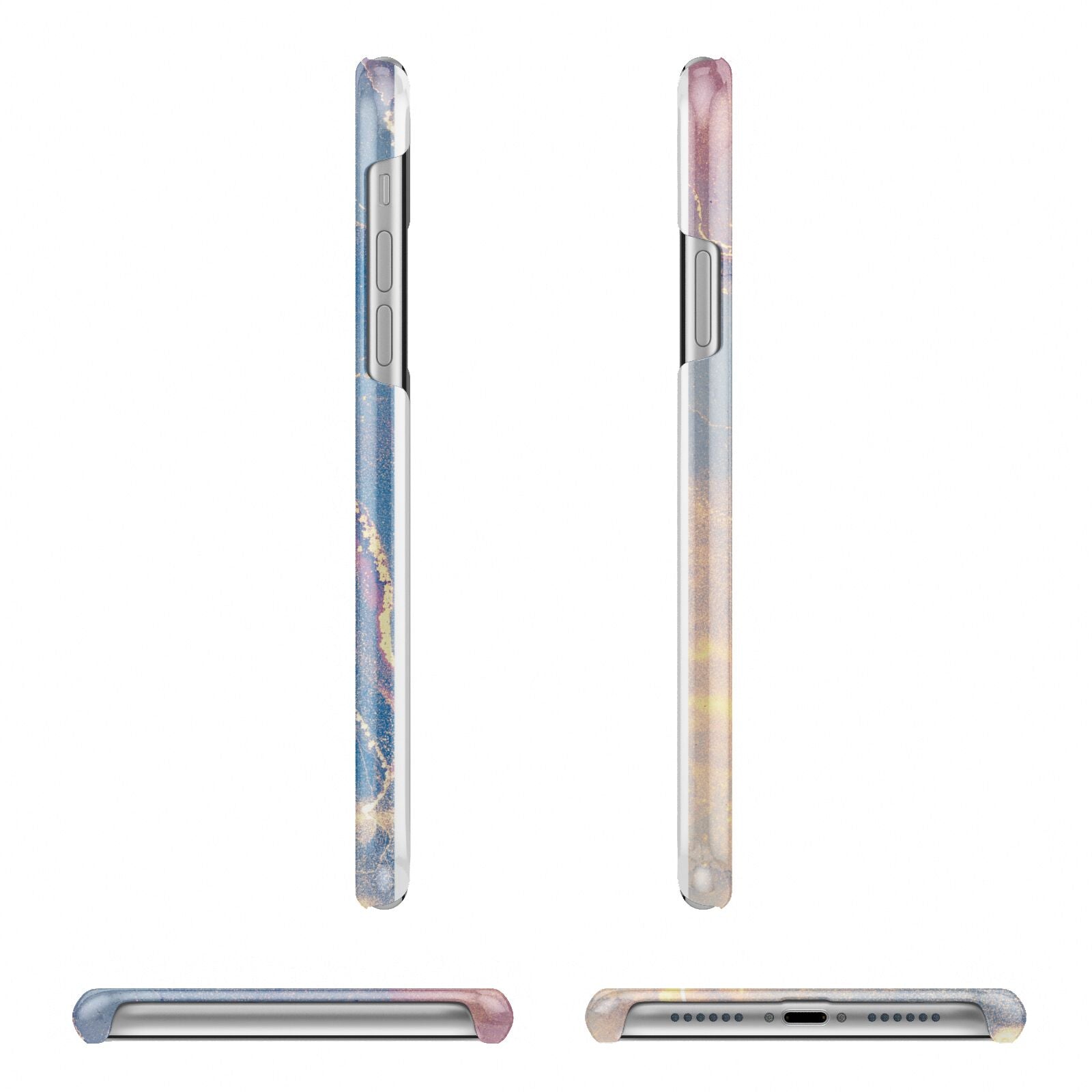 Blue and Pink Marble Apple iPhone XR 3D Wrap Snap Case Angled Images on White Phone