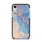 Blue and Pink Marble Apple iPhone XR Impact Case Black Edge on Silver Phone