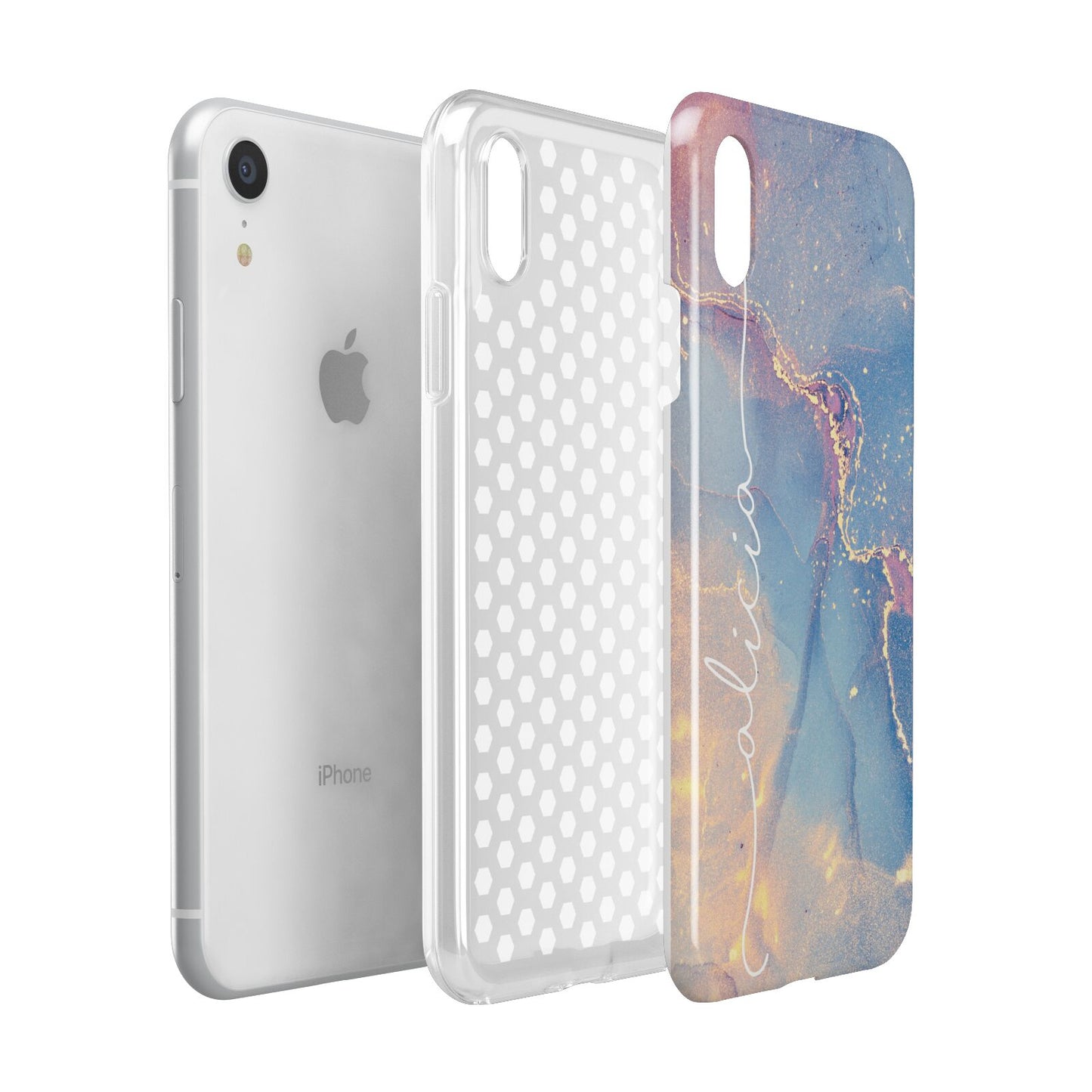 Blue and Pink Marble Apple iPhone XR White 3D Tough Case Expanded view