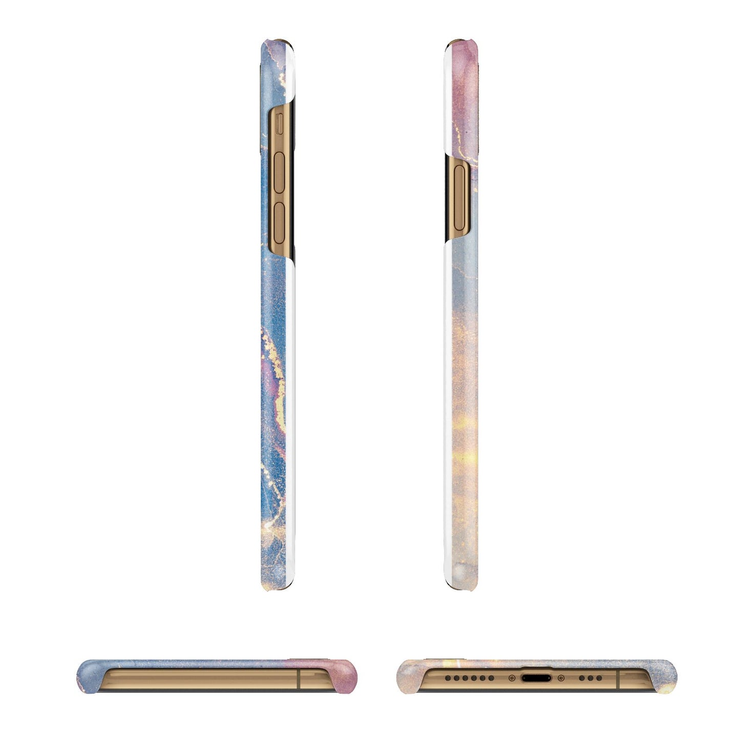 Blue and Pink Marble Apple iPhone Xs 3D Wrap Snap Case Angled Images