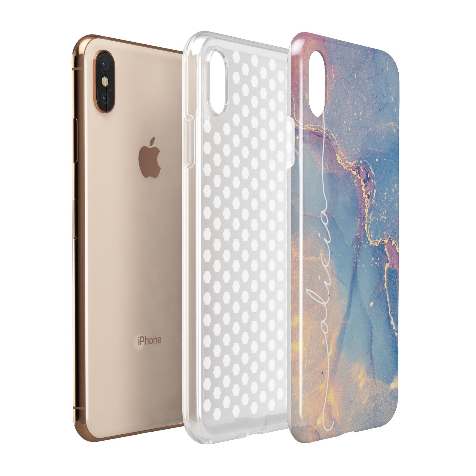 Blue and Pink Marble Apple iPhone Xs Max 3D Tough Case Expanded View