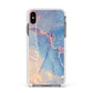Blue and Pink Marble Apple iPhone Xs Max Impact Case White Edge on Black Phone