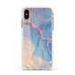 Blue and Pink Marble Apple iPhone Xs Max Impact Case White Edge on Silver Phone
