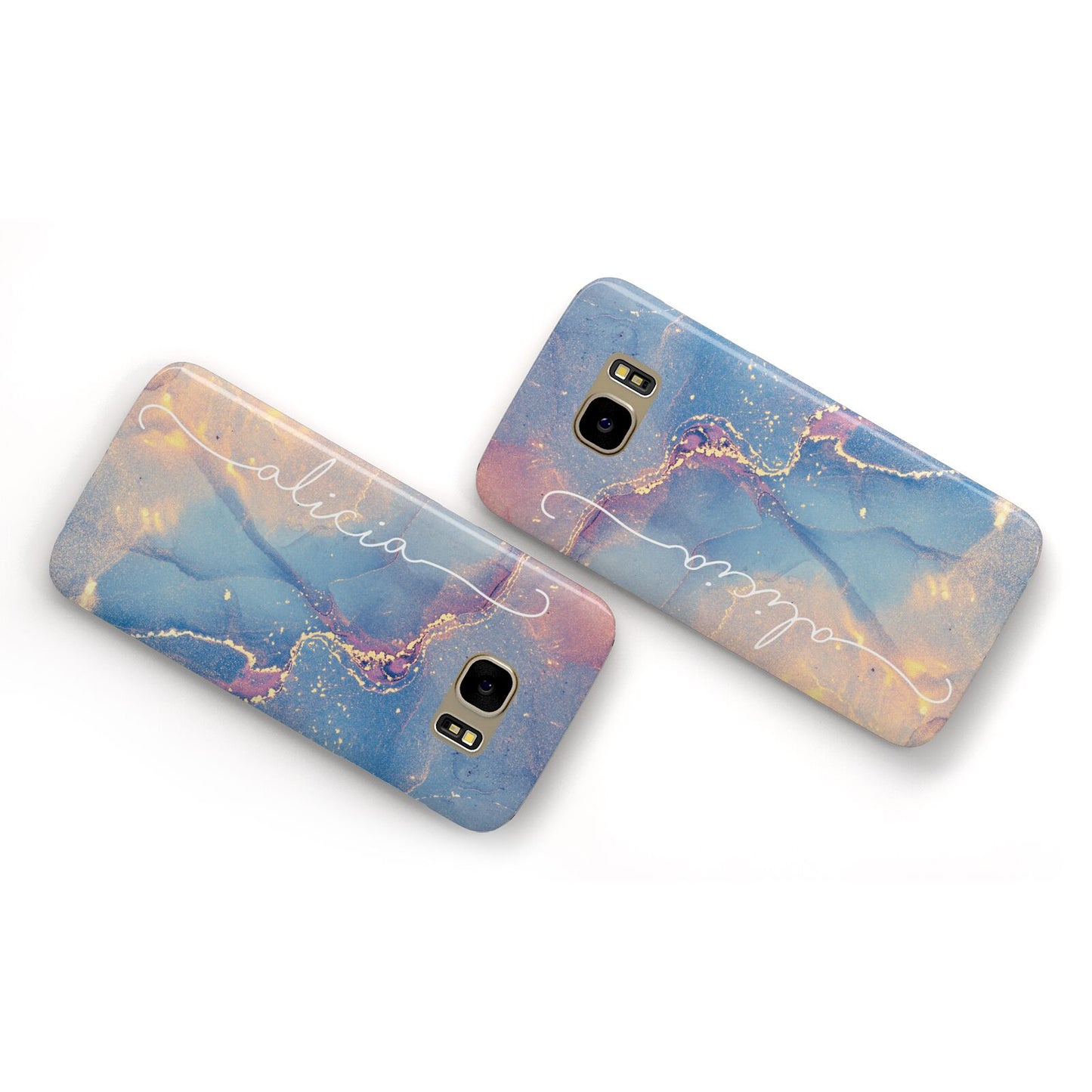 Blue and Pink Marble Samsung Galaxy Case Flat Overview