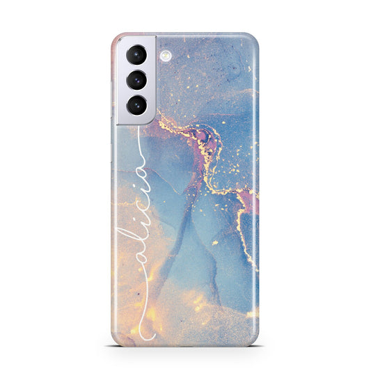 Blue and Pink Marble Samsung S21 Plus Phone Case