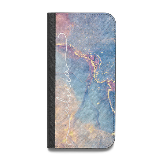 Blue and Pink Marble Vegan Leather Flip iPhone Case