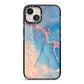 Blue and Pink Marble iPhone 13 Black Impact Case on Silver phone