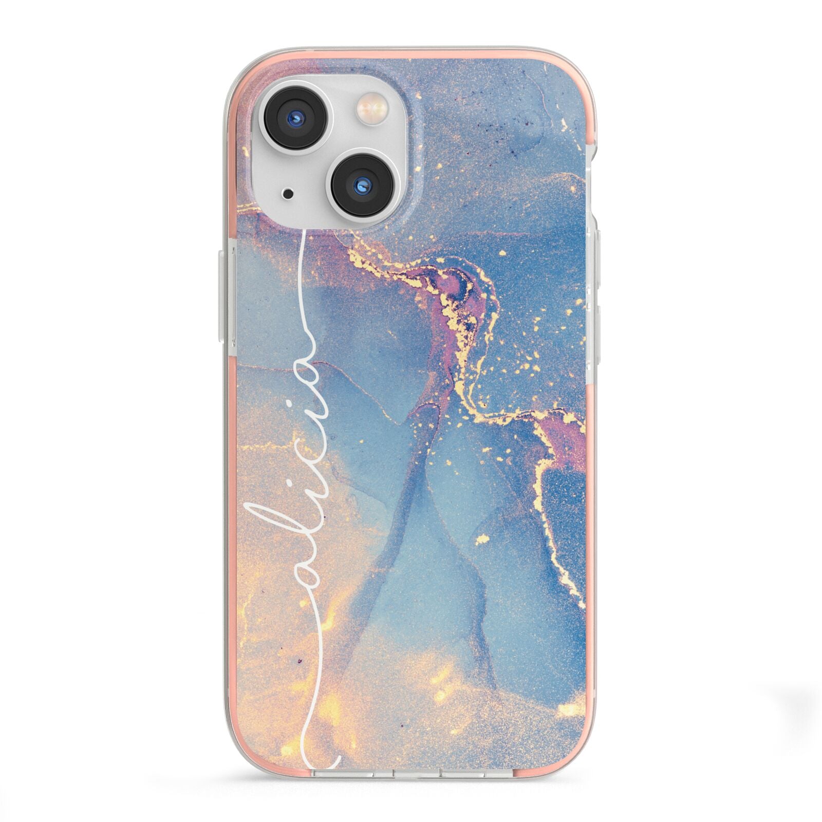 Blue and Pink Marble iPhone 13 Mini TPU Impact Case with Pink Edges