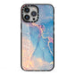 Blue and Pink Marble iPhone 13 Pro Max Black Impact Case on Silver phone