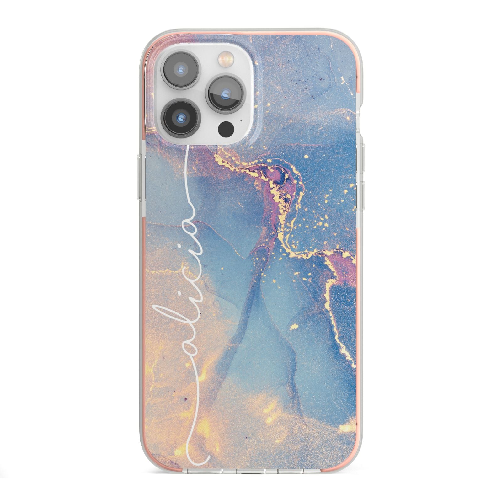 Blue and Pink Marble iPhone 13 Pro Max TPU Impact Case with Pink Edges