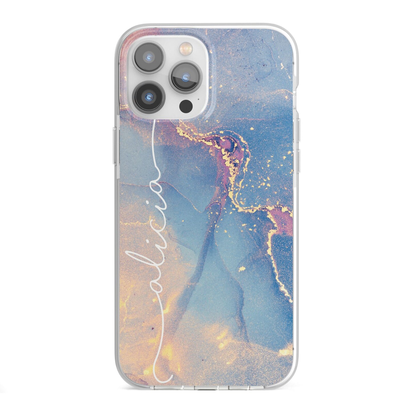 Blue and Pink Marble iPhone 13 Pro Max TPU Impact Case with White Edges