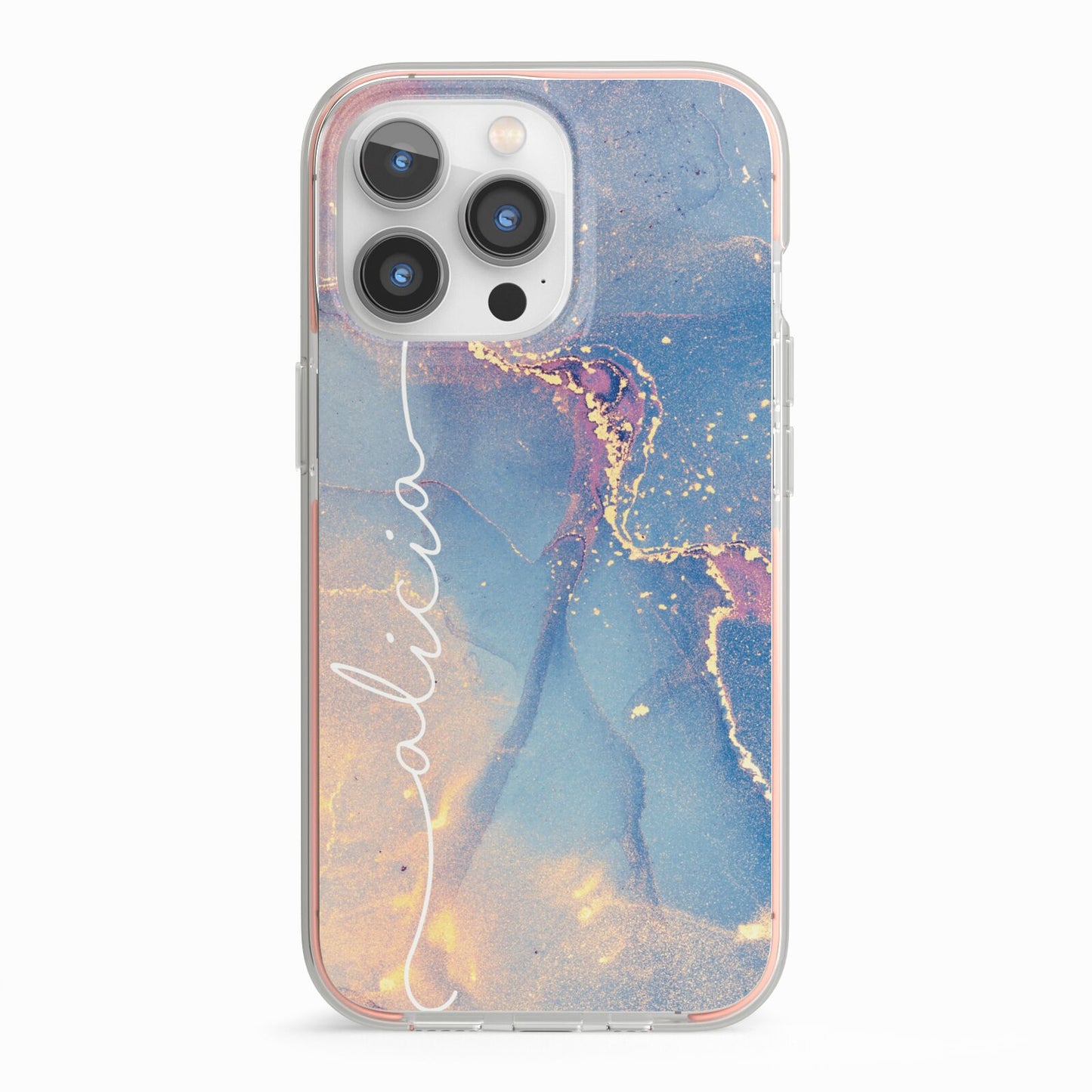 Blue and Pink Marble iPhone 13 Pro TPU Impact Case with Pink Edges