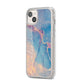 Blue and Pink Marble iPhone 14 Plus Clear Tough Case Starlight Angled Image
