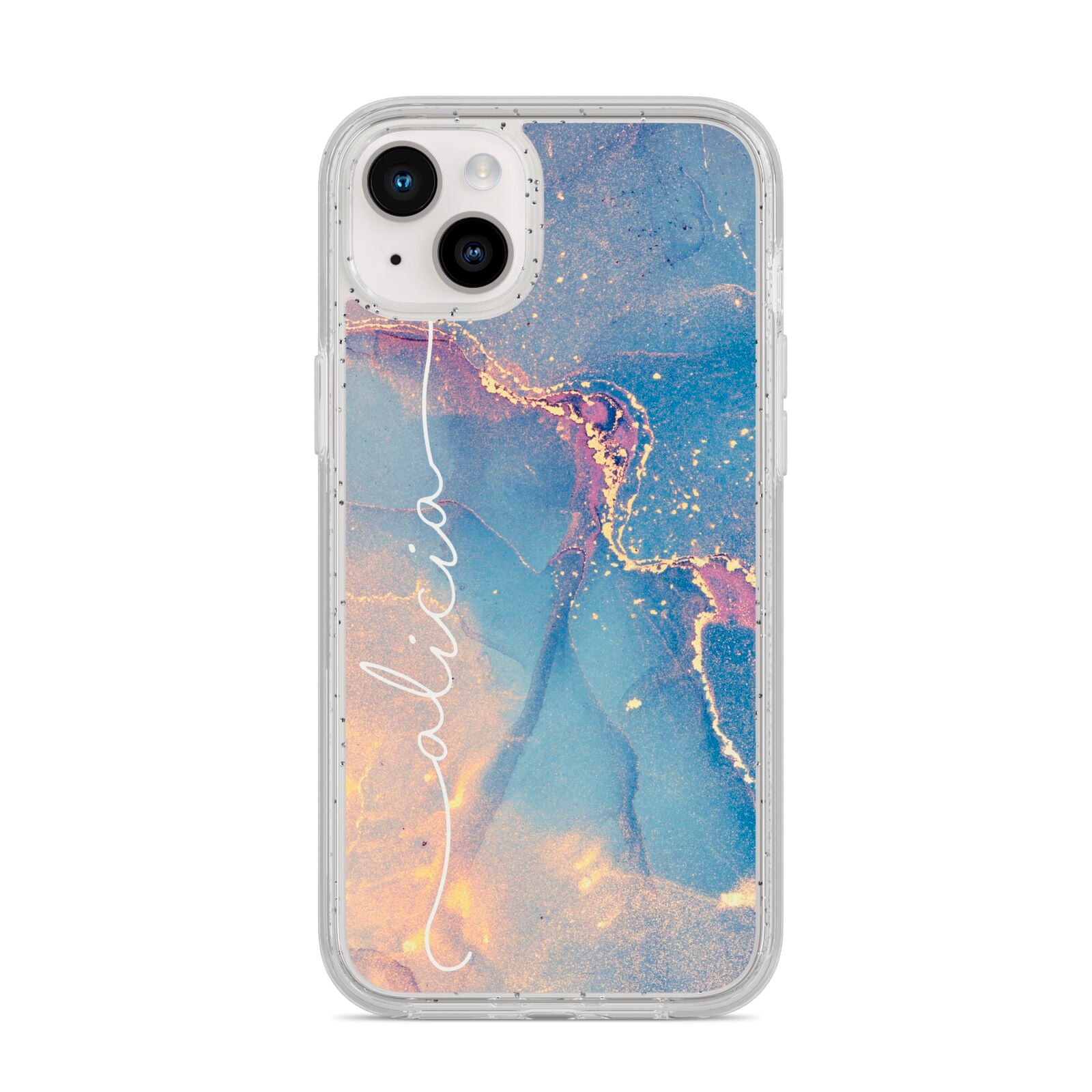 Blue and Pink Marble iPhone 14 Plus Glitter Tough Case Starlight