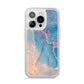 Blue and Pink Marble iPhone 14 Pro Clear Tough Case Silver