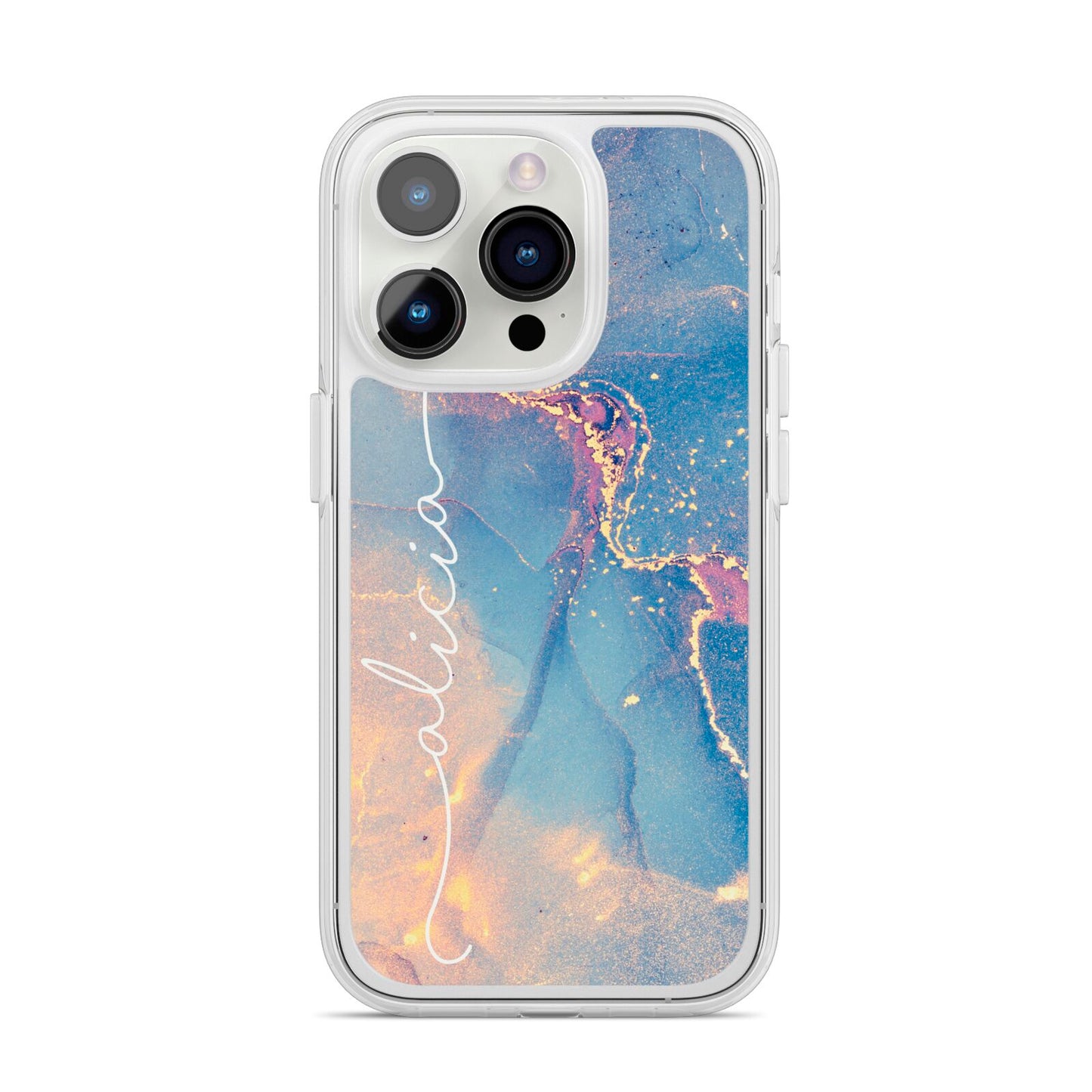 Blue and Pink Marble iPhone 14 Pro Clear Tough Case Silver