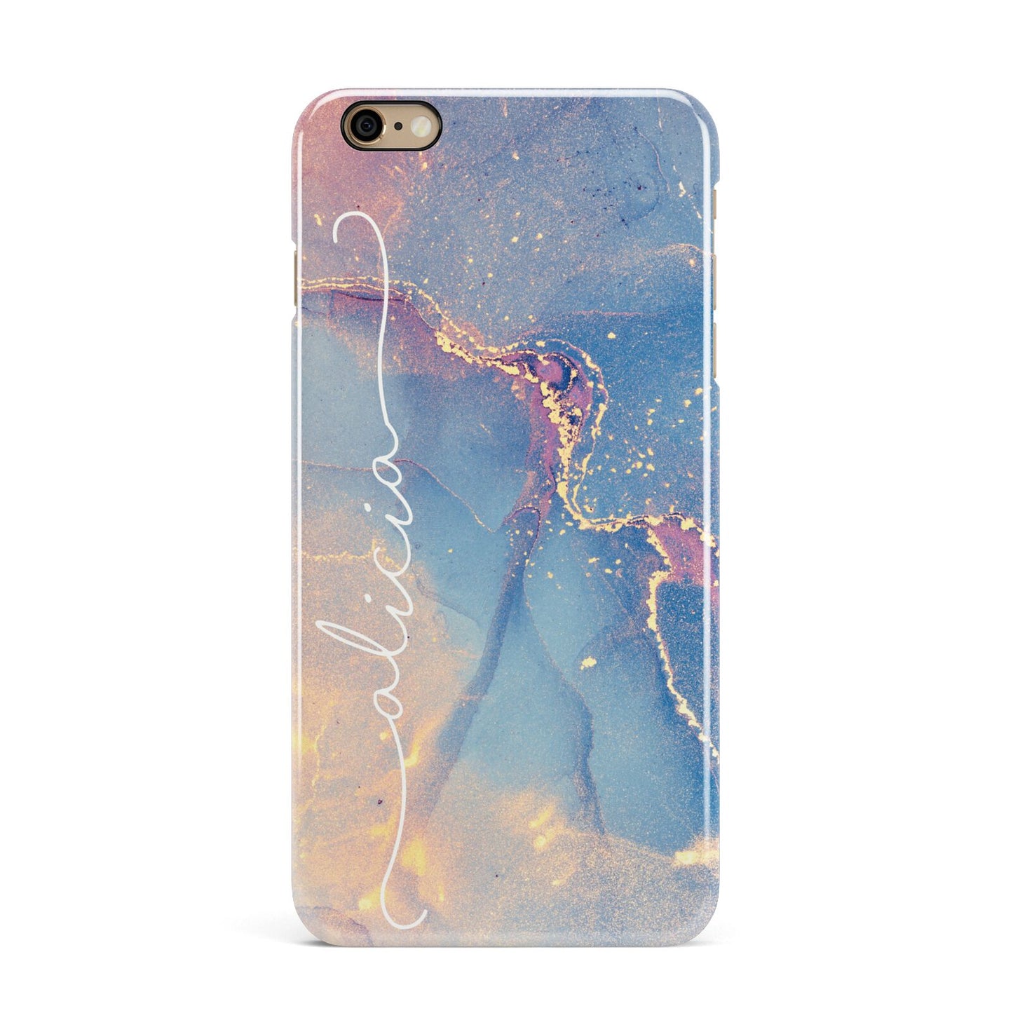 Blue and Pink Marble iPhone 6 Plus 3D Snap Case on Gold Phone
