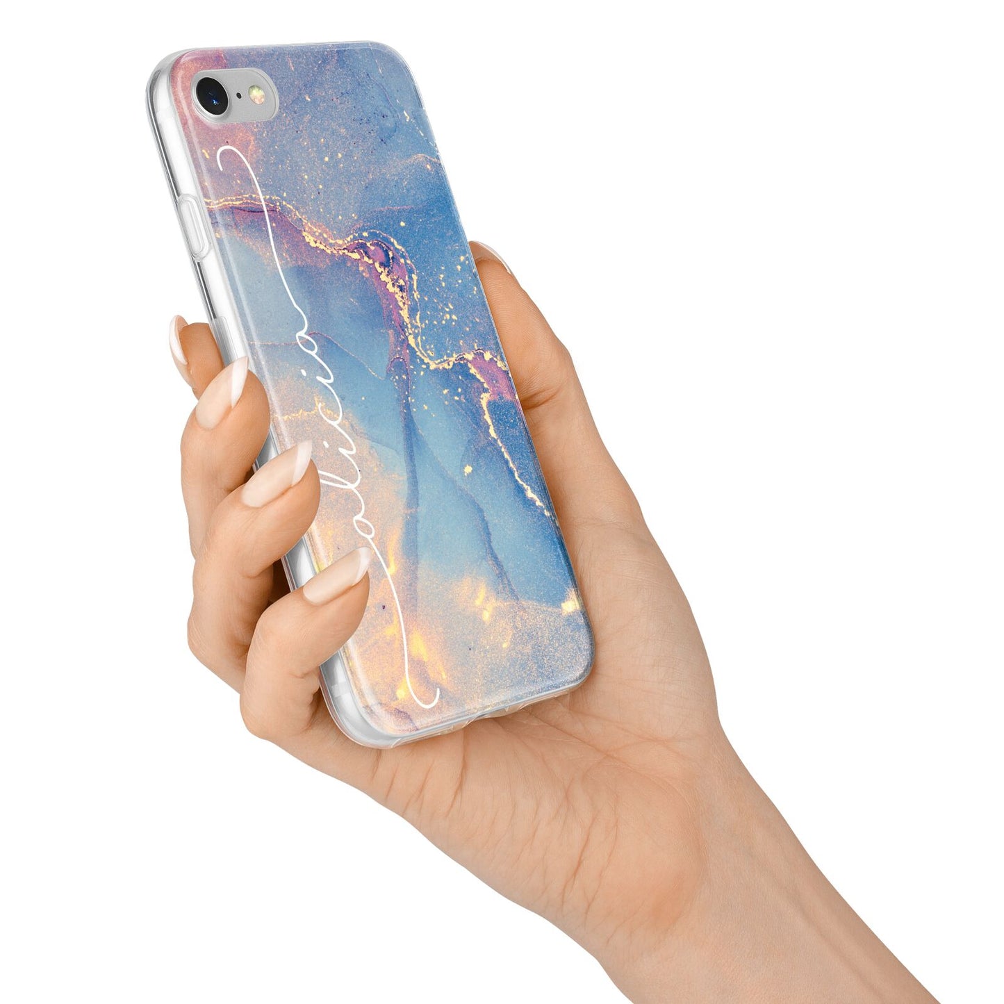 Blue and Pink Marble iPhone 7 Bumper Case on Silver iPhone Alternative Image