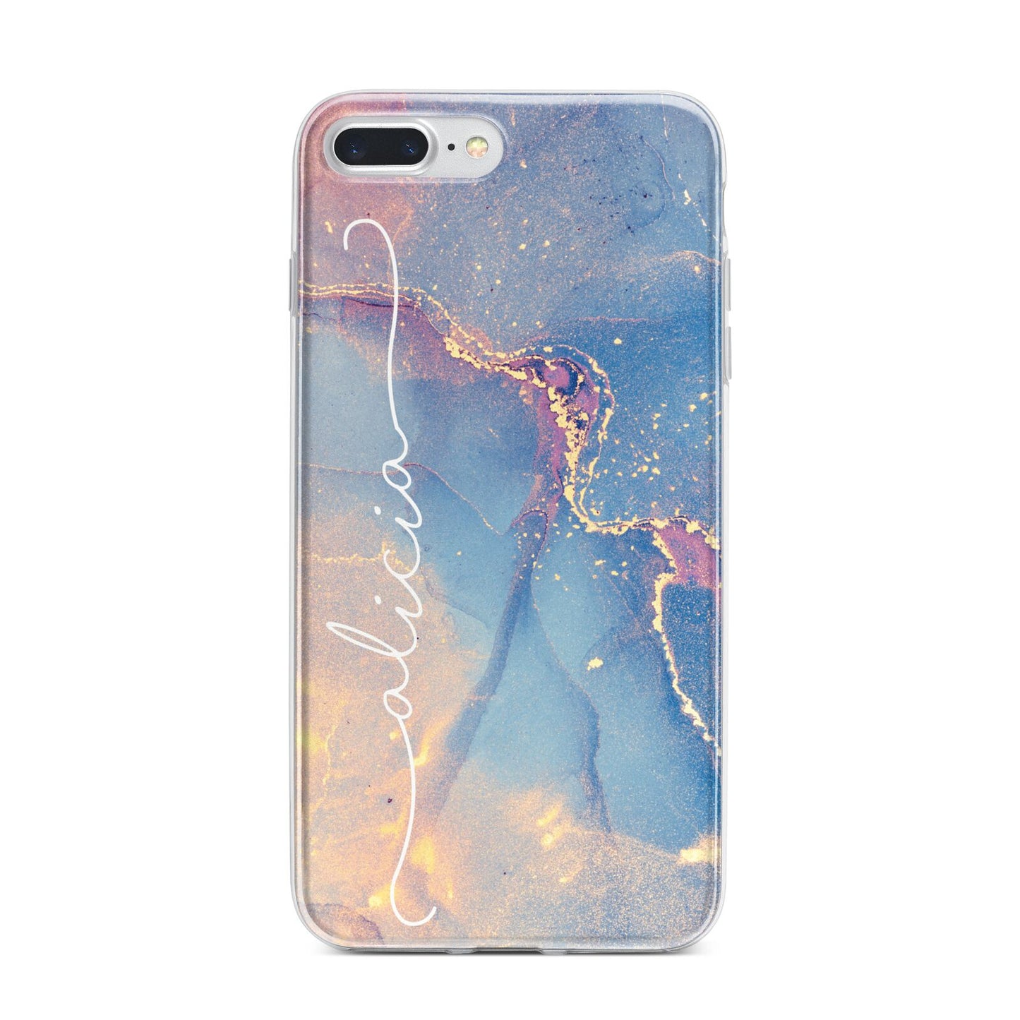 Blue and Pink Marble iPhone 7 Plus Bumper Case on Silver iPhone