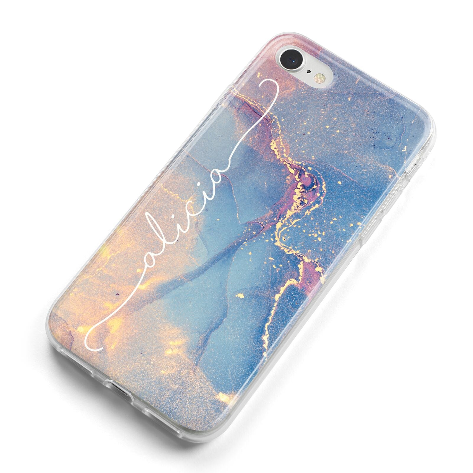 Blue and Pink Marble iPhone 8 Bumper Case on Silver iPhone Alternative Image