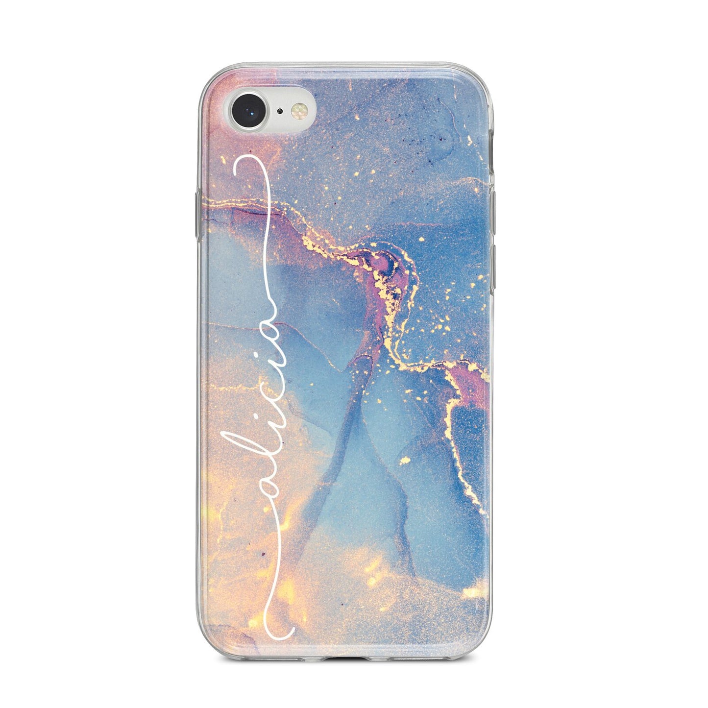 Blue and Pink Marble iPhone 8 Bumper Case on Silver iPhone