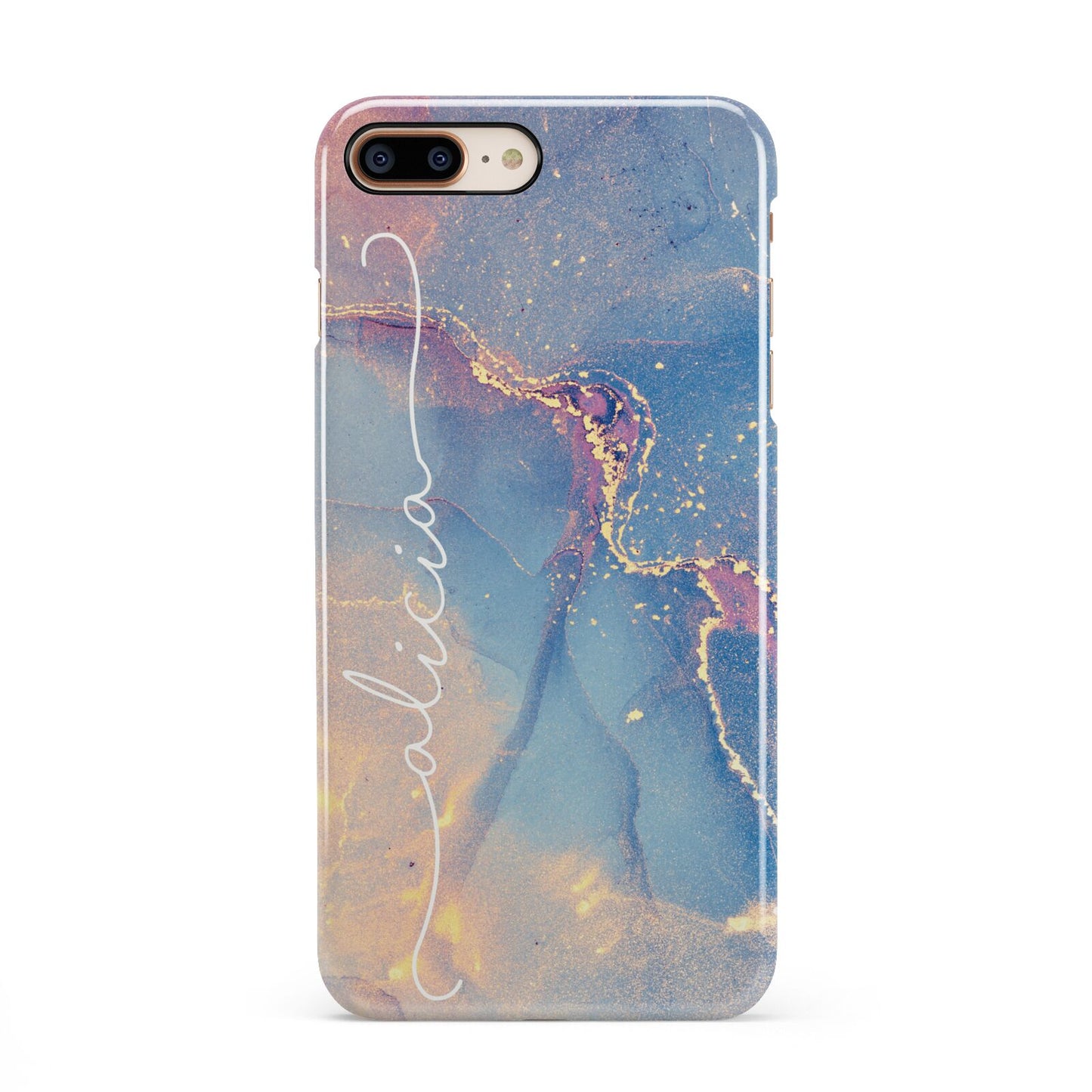 Blue and Pink Marble iPhone 8 Plus 3D Snap Case on Gold Phone