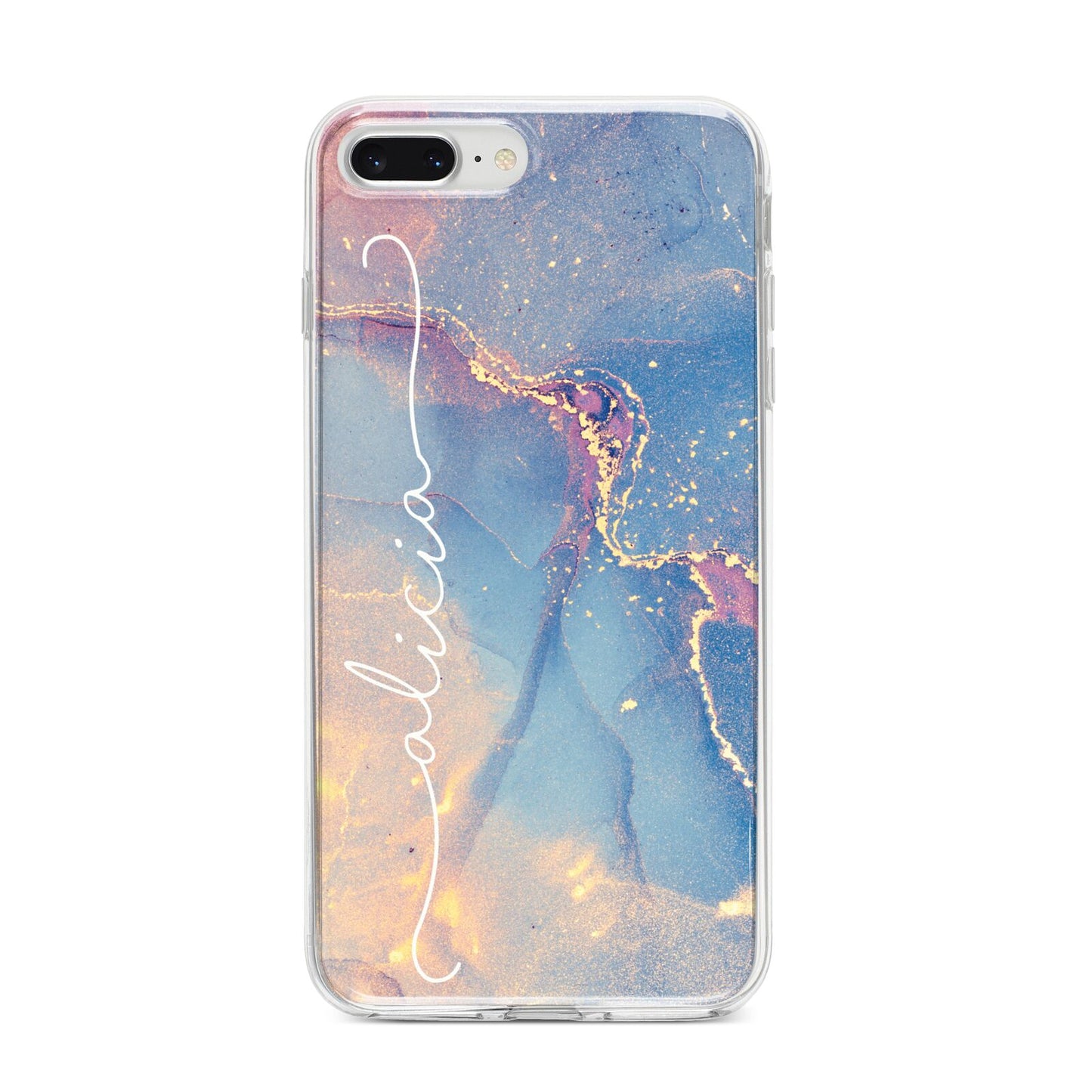 Blue and Pink Marble iPhone 8 Plus Bumper Case on Silver iPhone