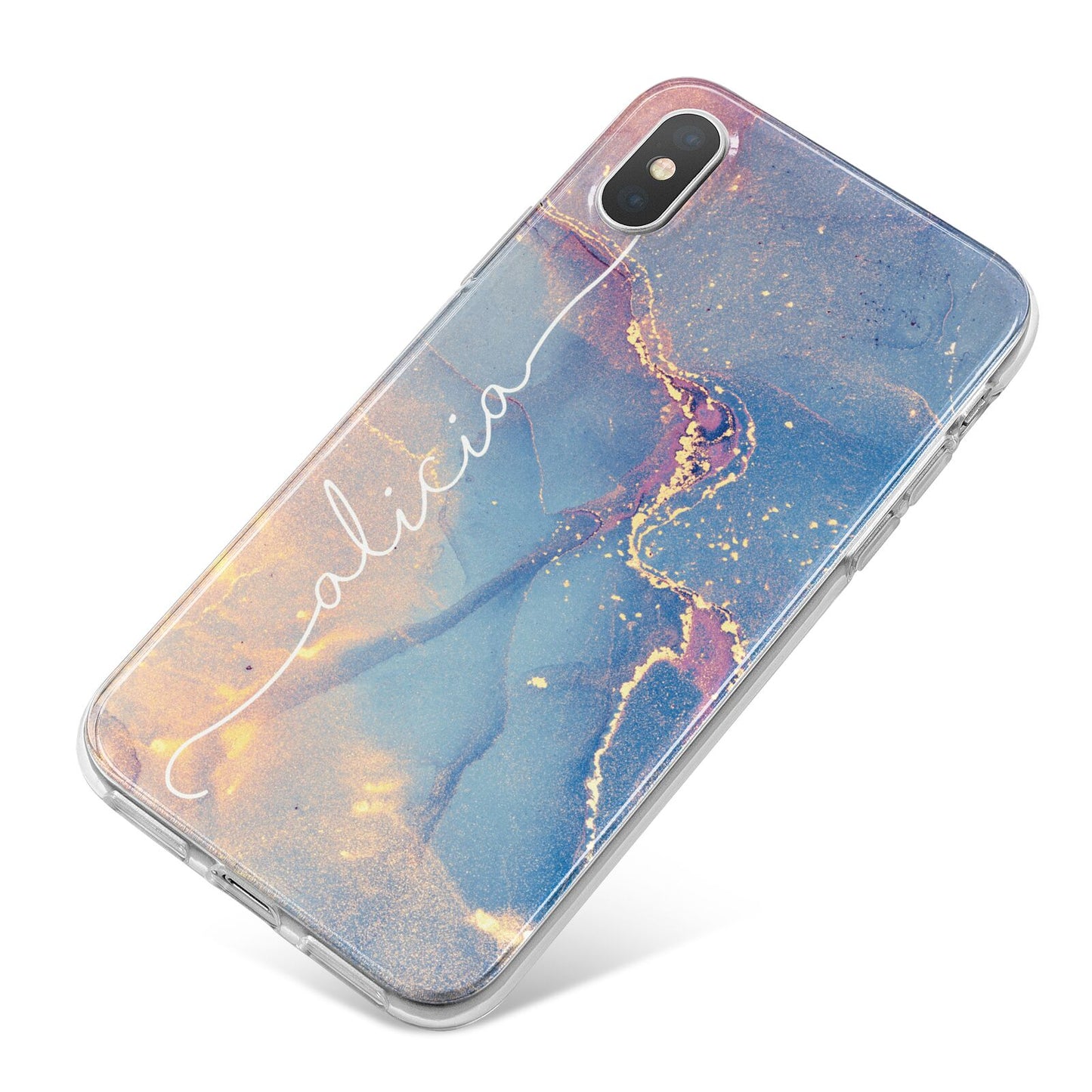 Blue and Pink Marble iPhone X Bumper Case on Silver iPhone