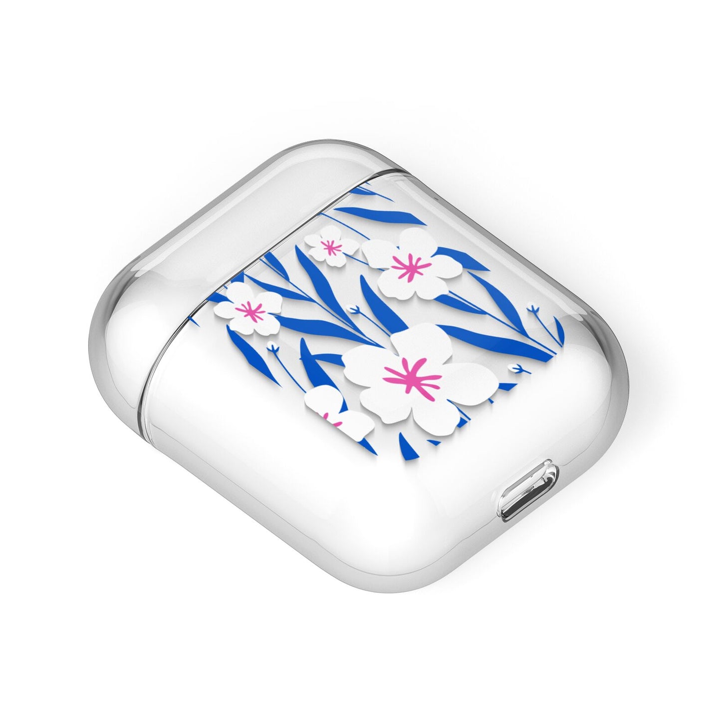 Blue and White Flowers AirPods Case Laid Flat