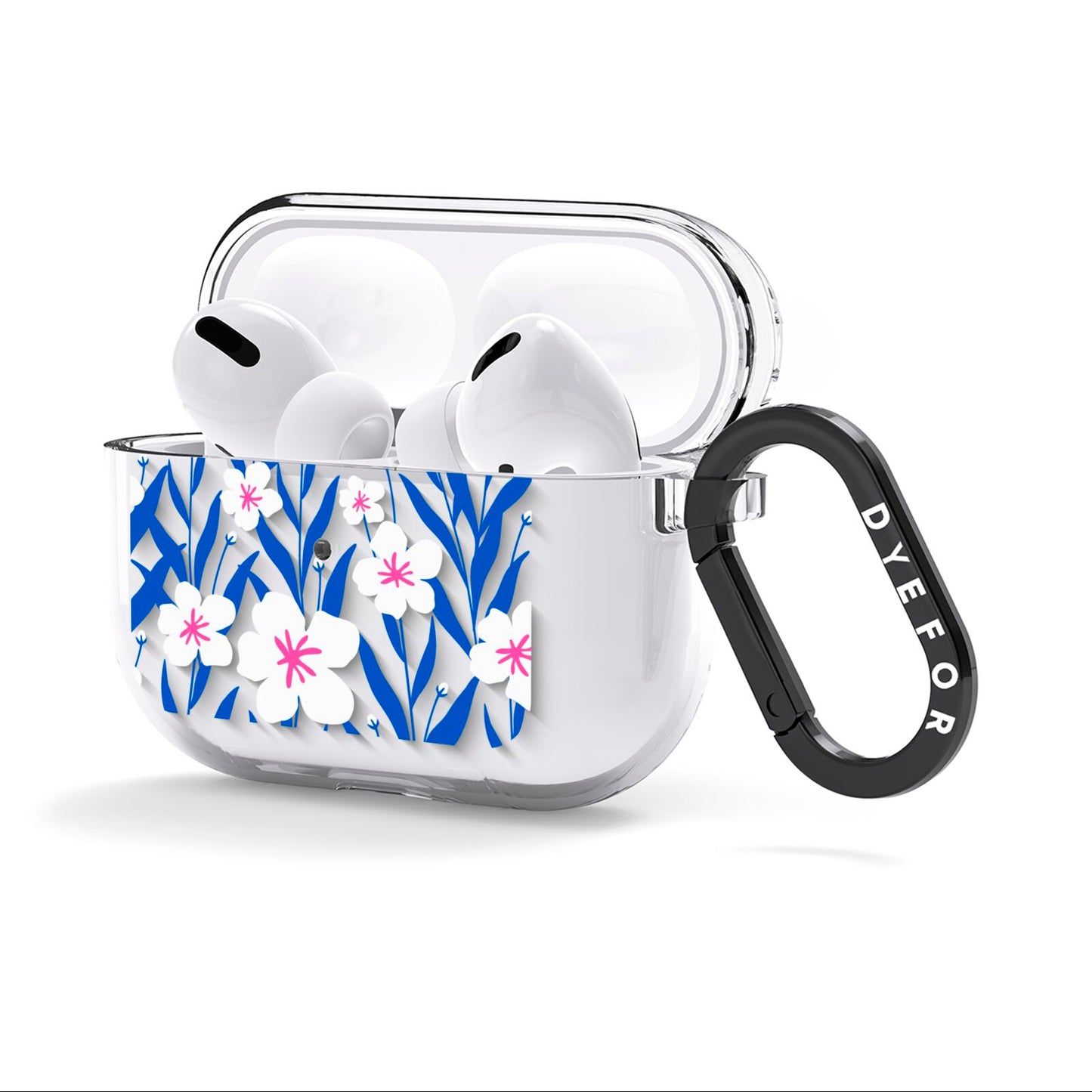 Blue and White Flowers AirPods Clear Case 3rd Gen Side Image