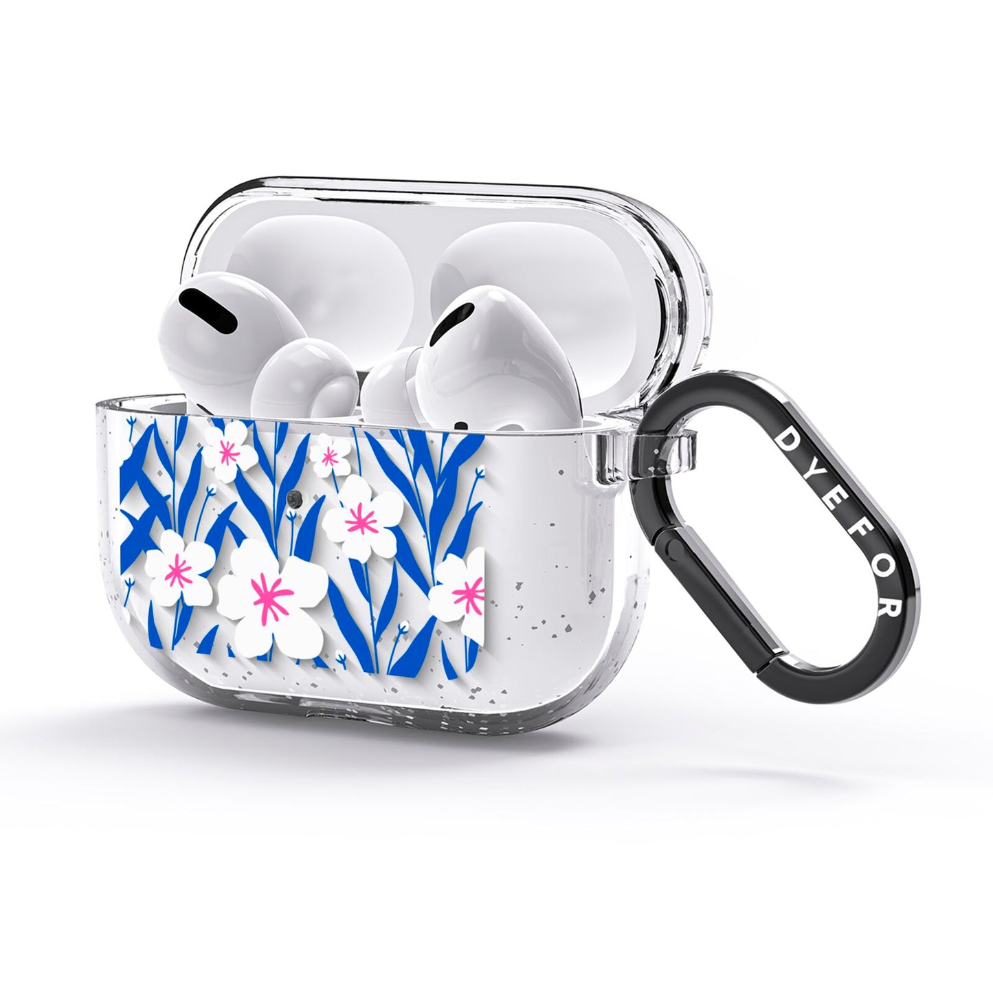 Blue and White Flowers AirPods Glitter Case 3rd Gen Side Image