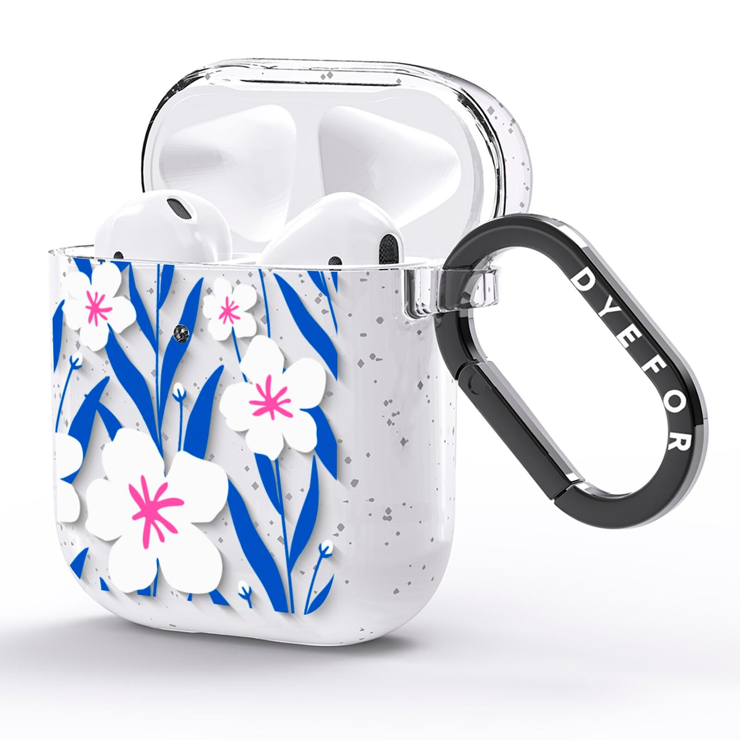 Blue and White Flowers AirPods Glitter Case Side Image