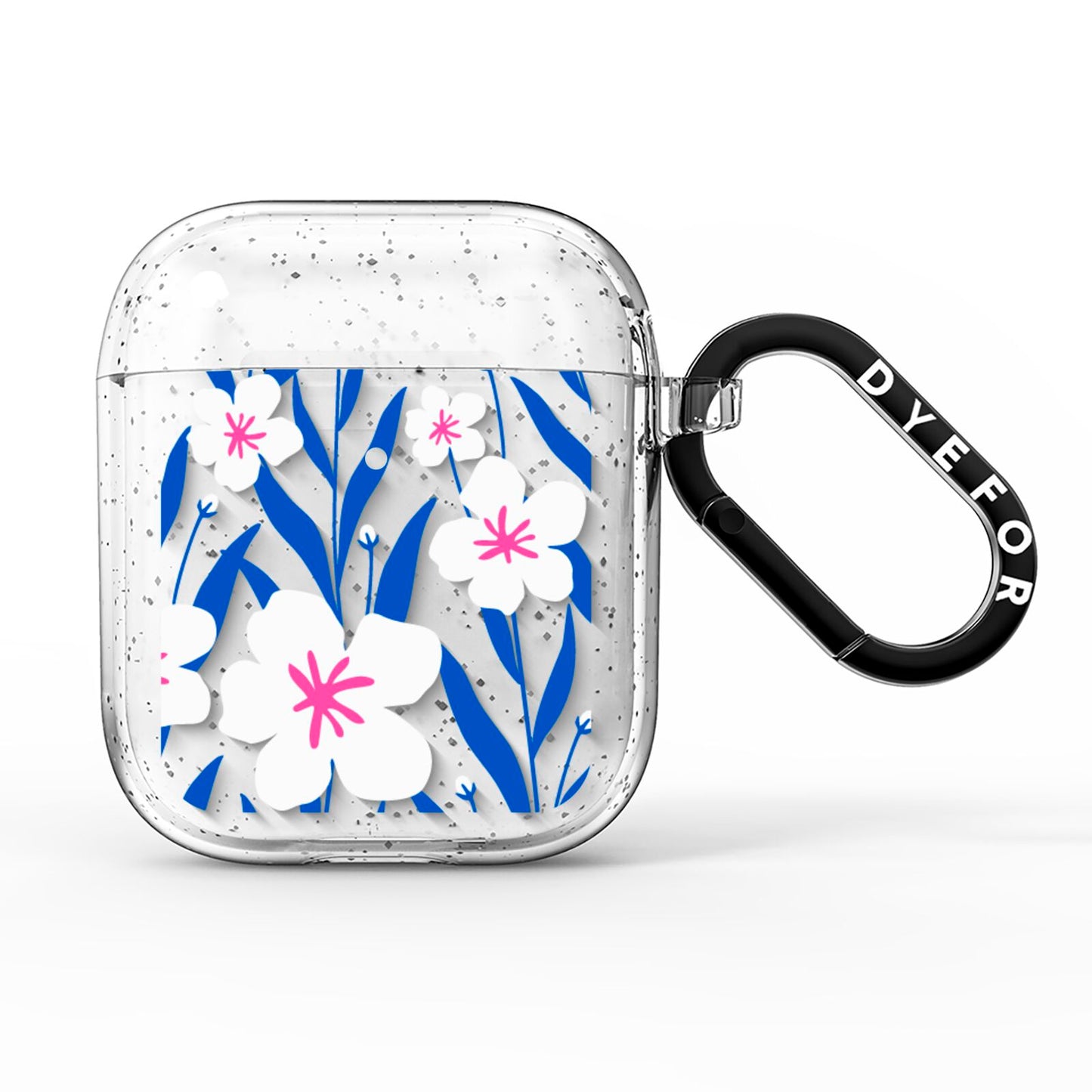 Blue and White Flowers AirPods Glitter Case