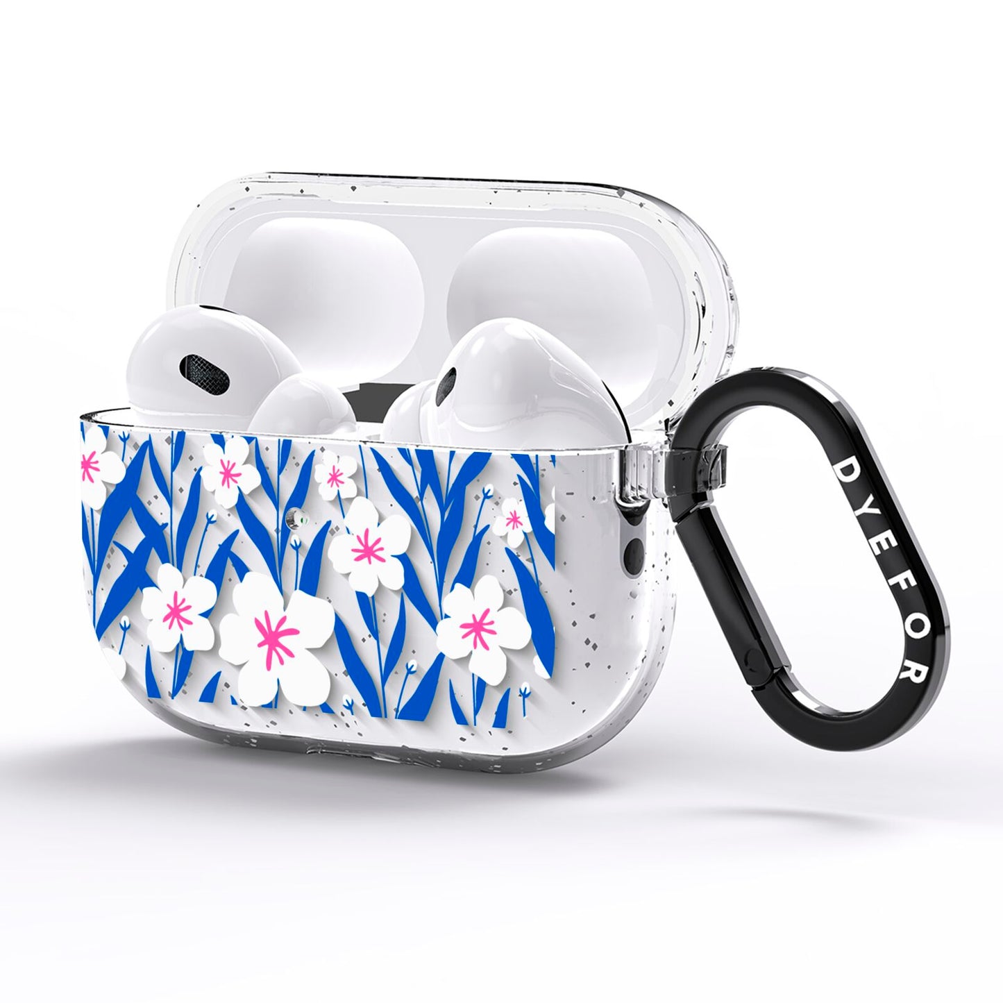 Blue and White Flowers AirPods Pro Glitter Case Side Image