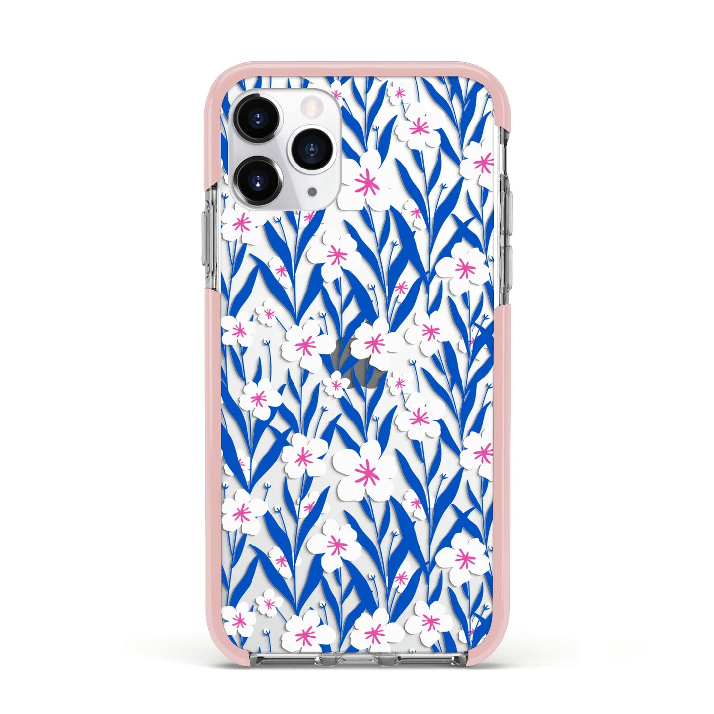 Blue and White Flowers Apple iPhone 11 Pro in Silver with Pink Impact Case
