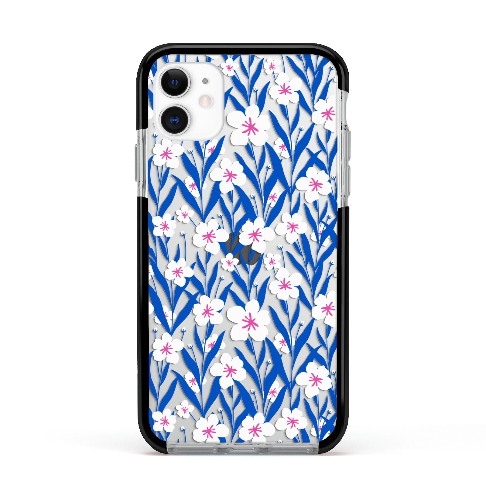 Blue and White Flowers Apple iPhone 11 in White with Black Impact Case