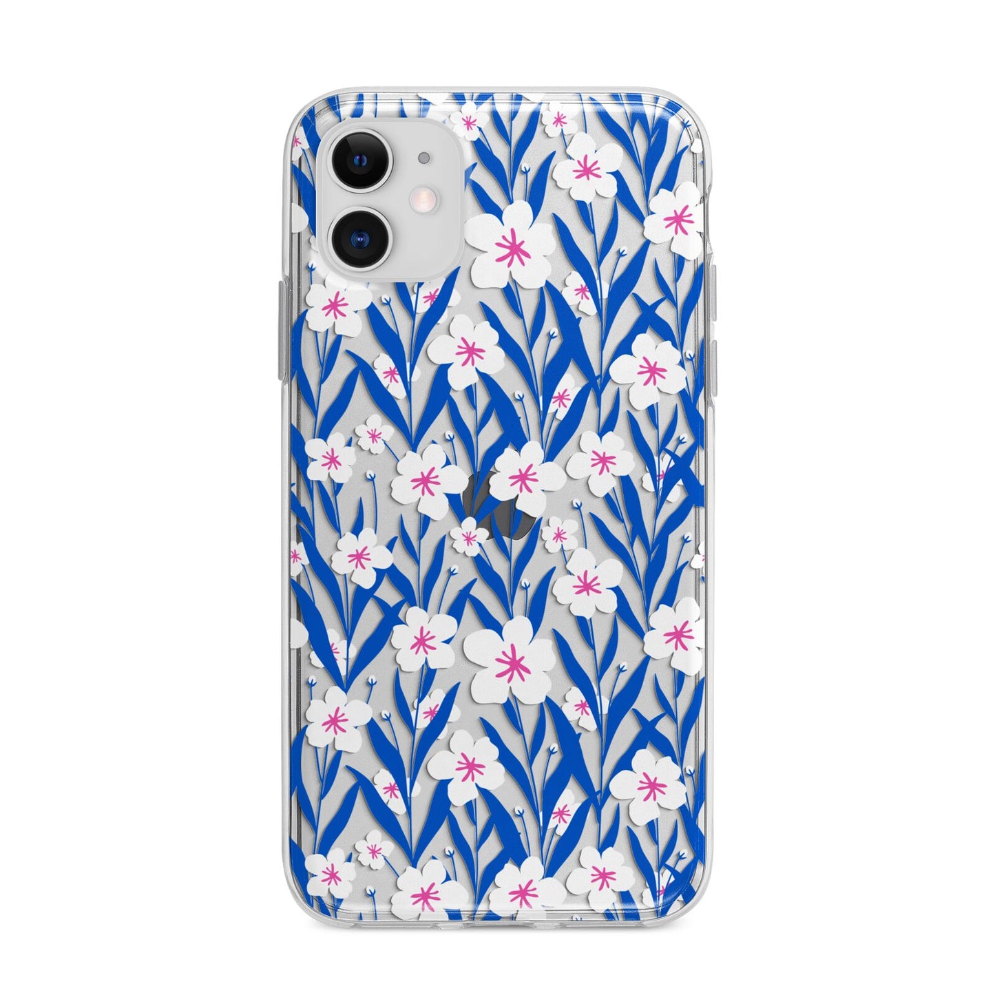 Blue and White Flowers Apple iPhone 11 in White with Bumper Case