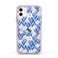 Blue and White Flowers Apple iPhone 11 in White with Pink Impact Case