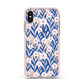 Blue and White Flowers Apple iPhone Xs Impact Case Pink Edge on Gold Phone