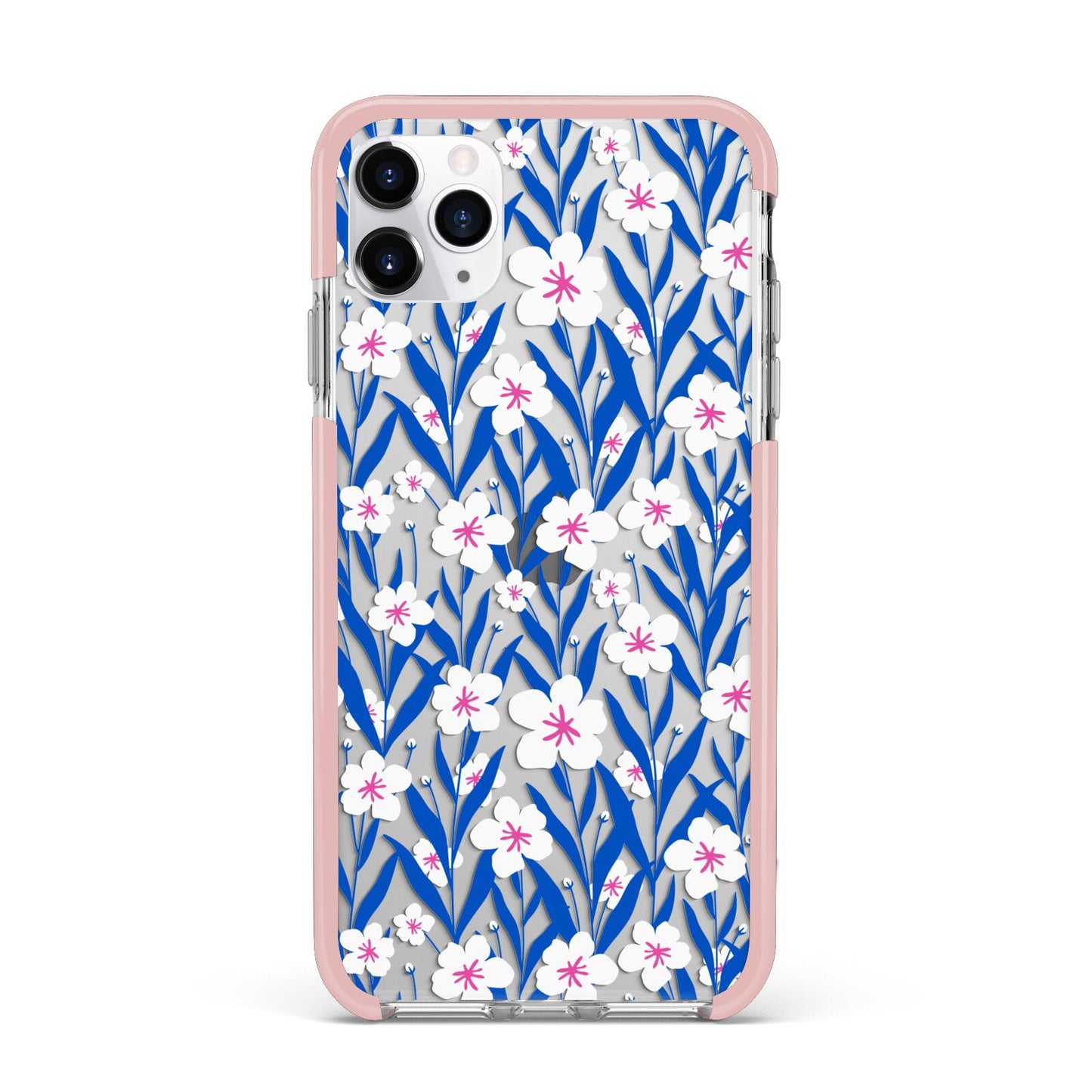 Blue and White Flowers iPhone 11 Pro Max Impact Pink Edge Case