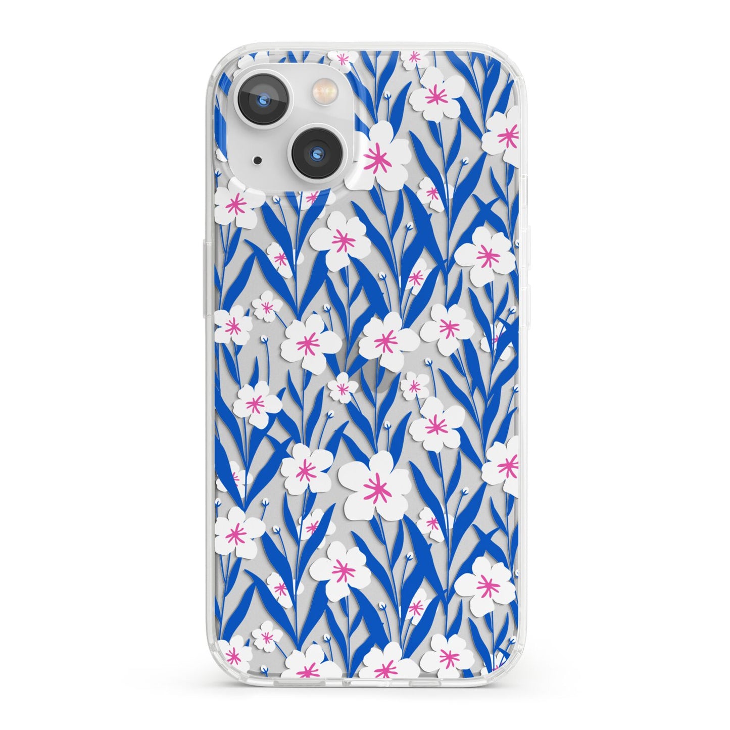 Blue and White Flowers iPhone 13 Clear Bumper Case