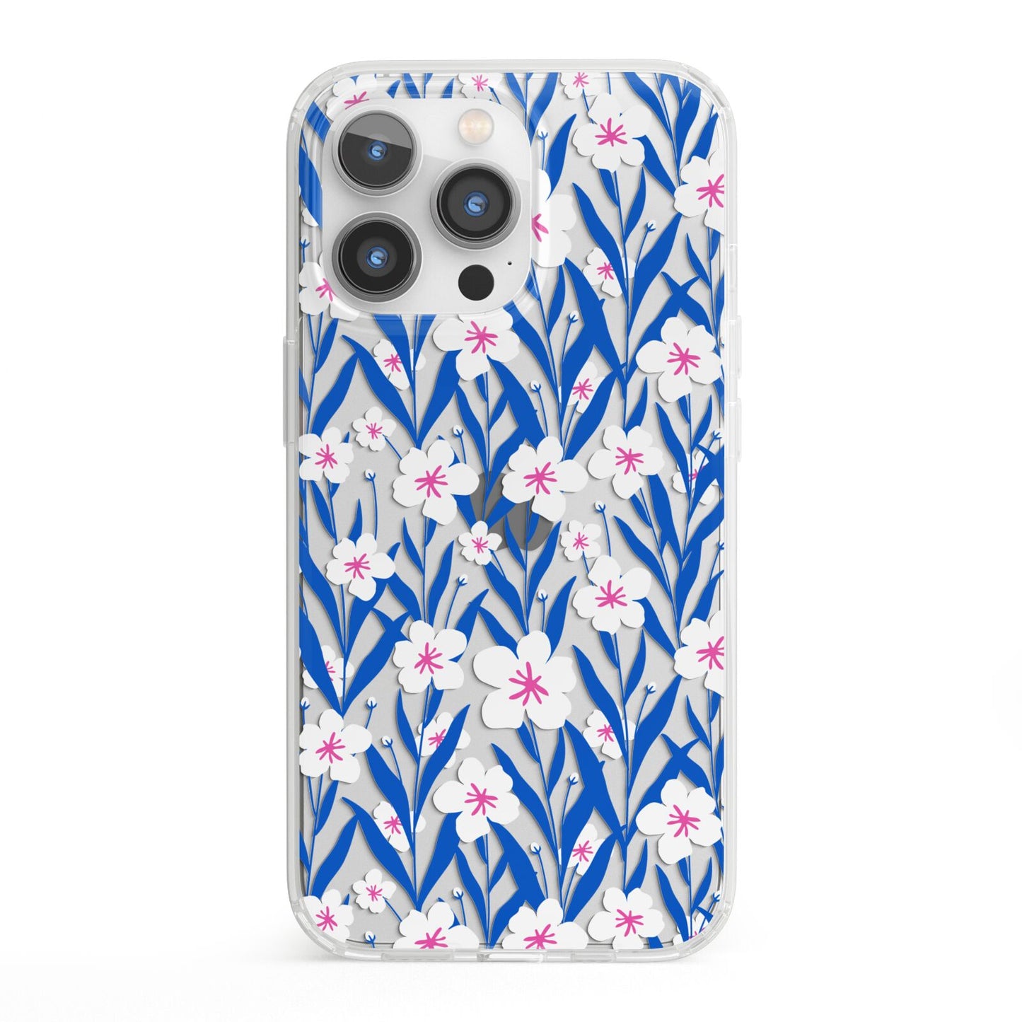Blue and White Flowers iPhone 13 Pro Clear Bumper Case