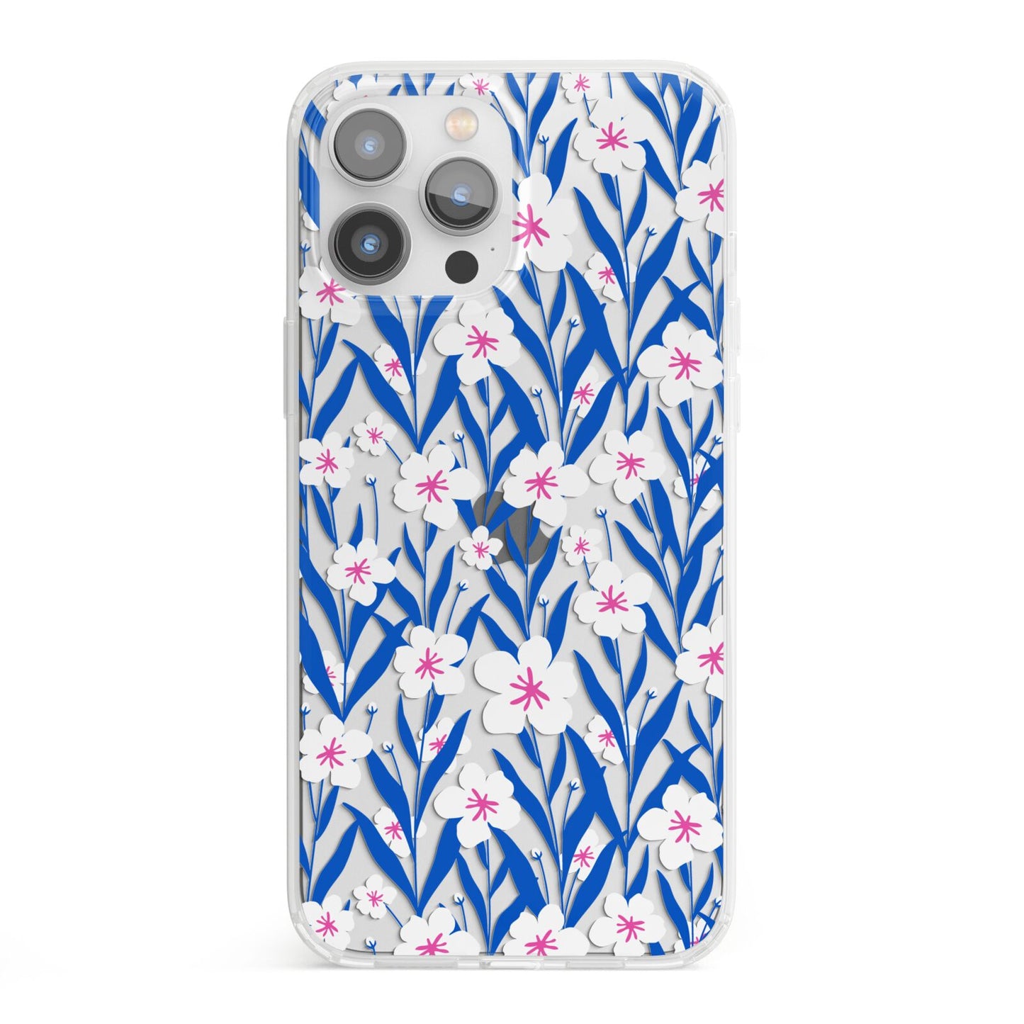 Blue and White Flowers iPhone 13 Pro Max Clear Bumper Case