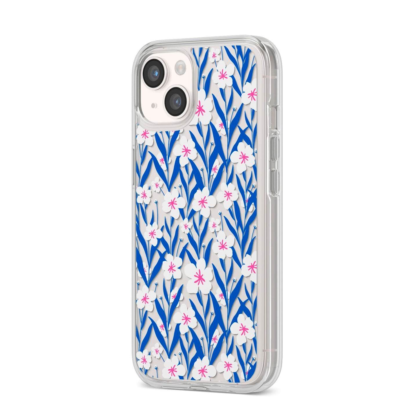 Blue and White Flowers iPhone 14 Clear Tough Case Starlight Angled Image