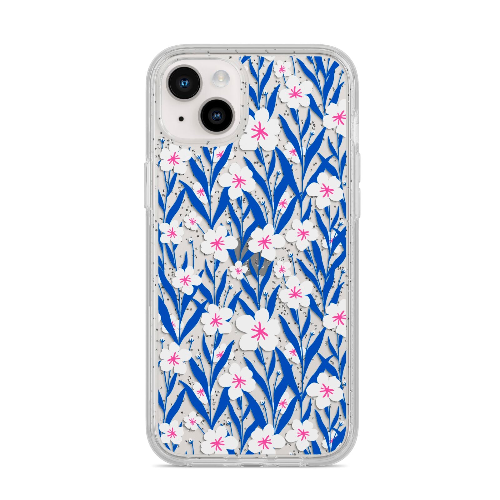 Blue and White Flowers iPhone 14 Plus Glitter Tough Case Starlight
